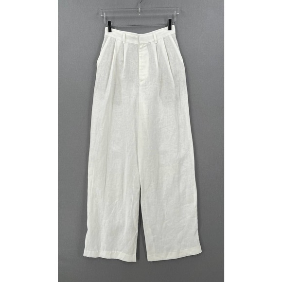 ENZA COSTA Tapered Pleated Pant Womens 25 White Linen Trouser Undyed High Waist - Picture 2 of 16